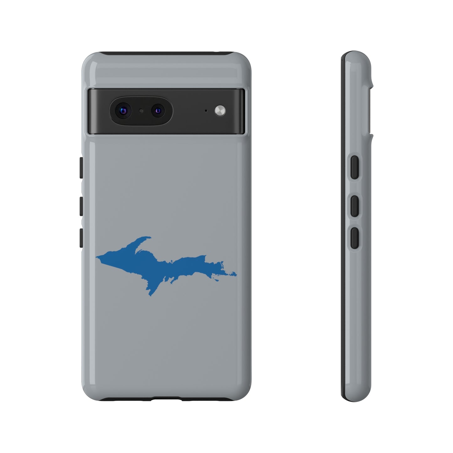 Michigan Upper Peninsula Tough Phone Case (Silver w/ Azure UP Outline) | Samsung & Pixel Android