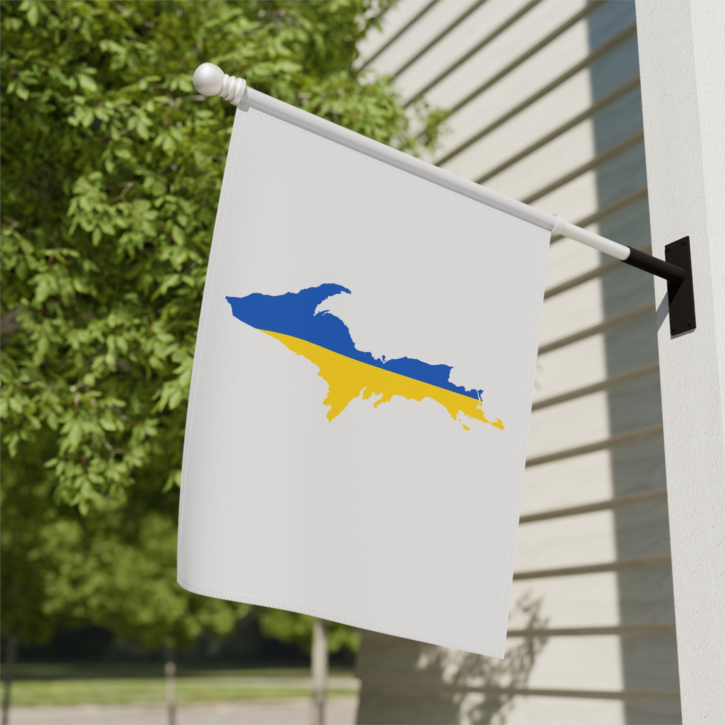 Michigan Upper Peninsula Home & Garden Flag (w/ UP Ukraine Flag) | Birch Bark White