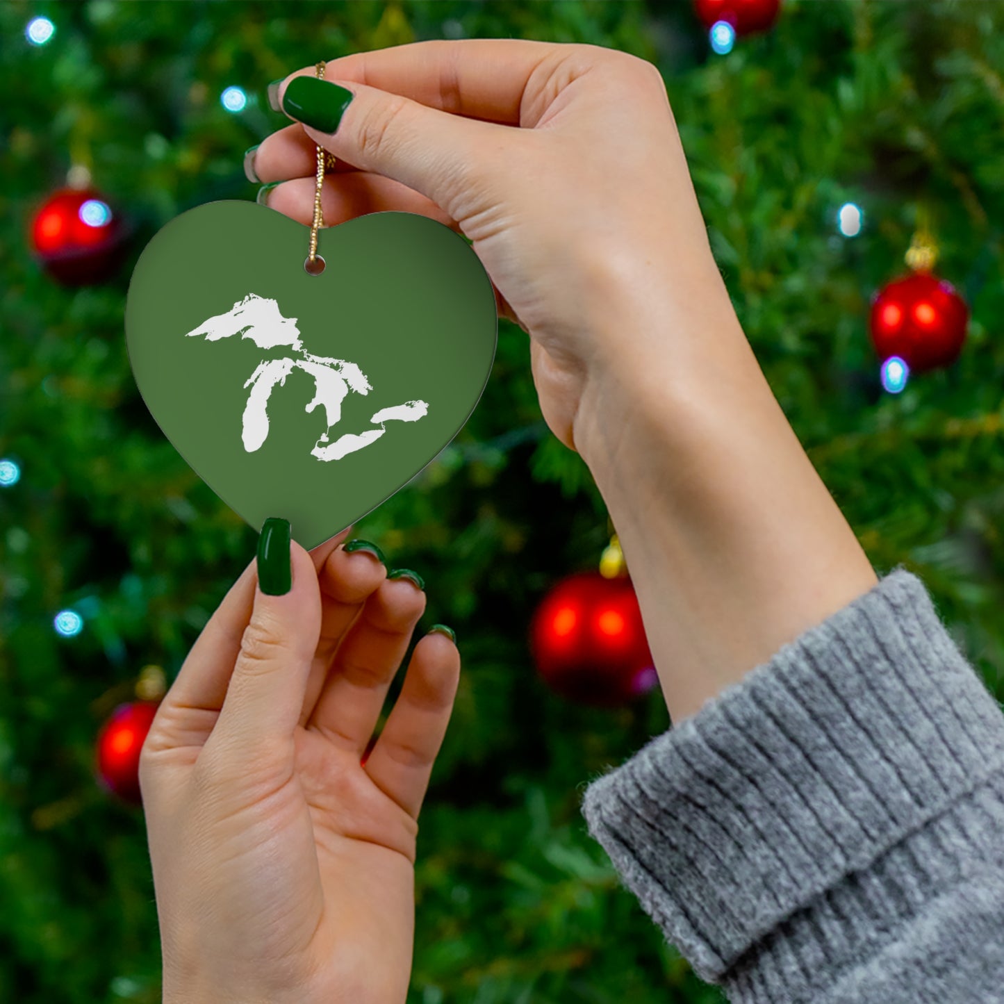 Great Lakes Christmas Ornament (Pine Green) | Ceramic - 4 Shapes