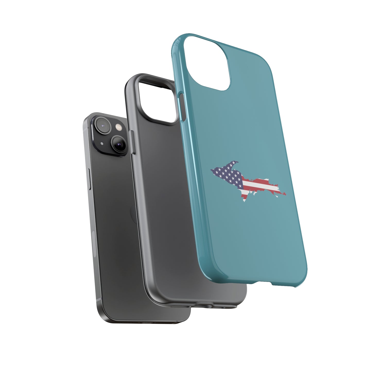 Michigan Upper Peninsula Tough Phone Case (Lake Huron Blue w/ UP USA Flag Outline) | Apple iPhone