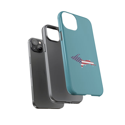 Michigan Upper Peninsula Tough Phone Case (Lake Huron Blue w/ UP USA Flag Outline) | Apple iPhone