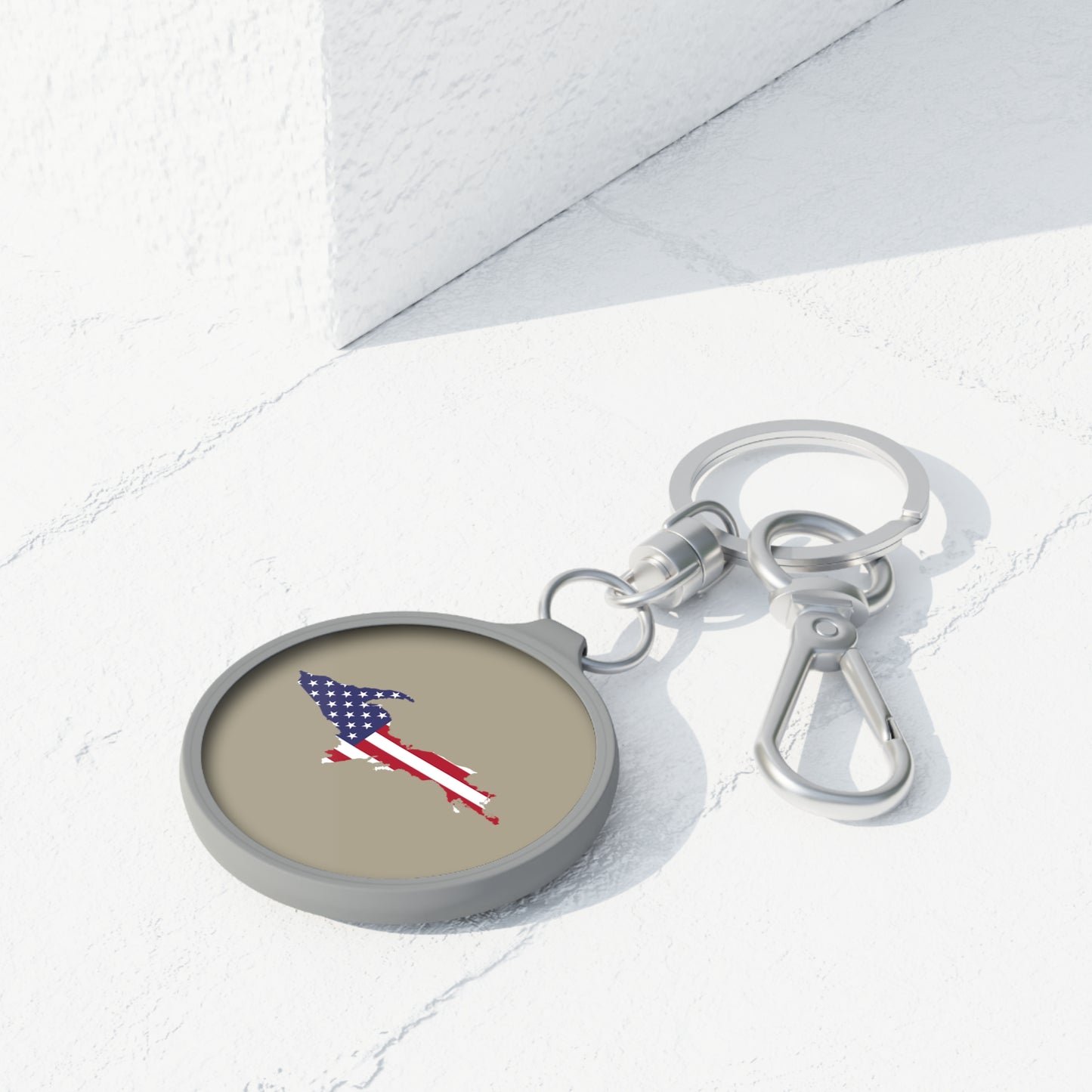 Michigan Upper Peninsula Keyring (w/ UP USA Flag) | Petoskey Stone Beige