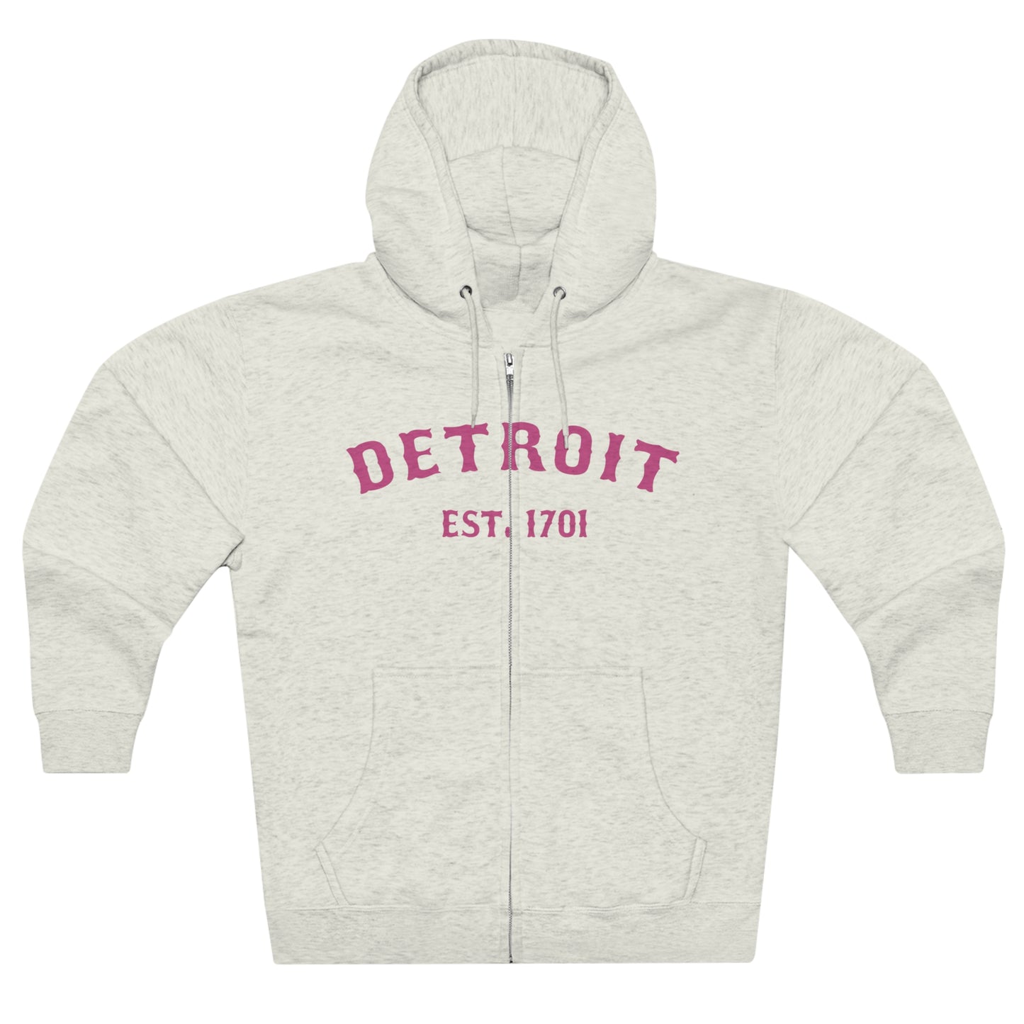 'Detroit EST. 1701' Hoodie (Apple Blossom Pink Ballpark Font) | Unisex Full Zip