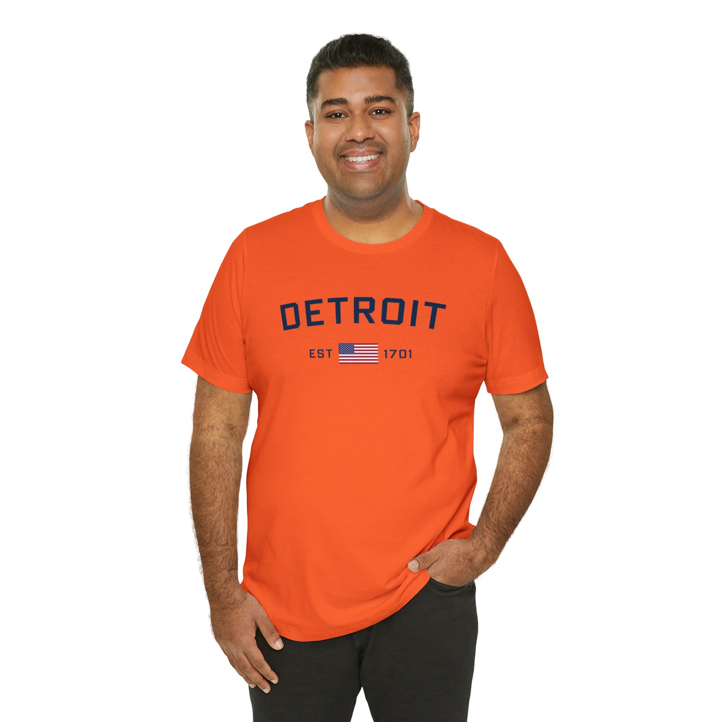 'Detroit EST 1701' T-Shirt (w/ USA Flag Outline) | Unisex Standard Fit