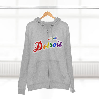 'Detroit EST 1701' Hoodie (Rainbow Pride Script Font) | Unisex Full Zip