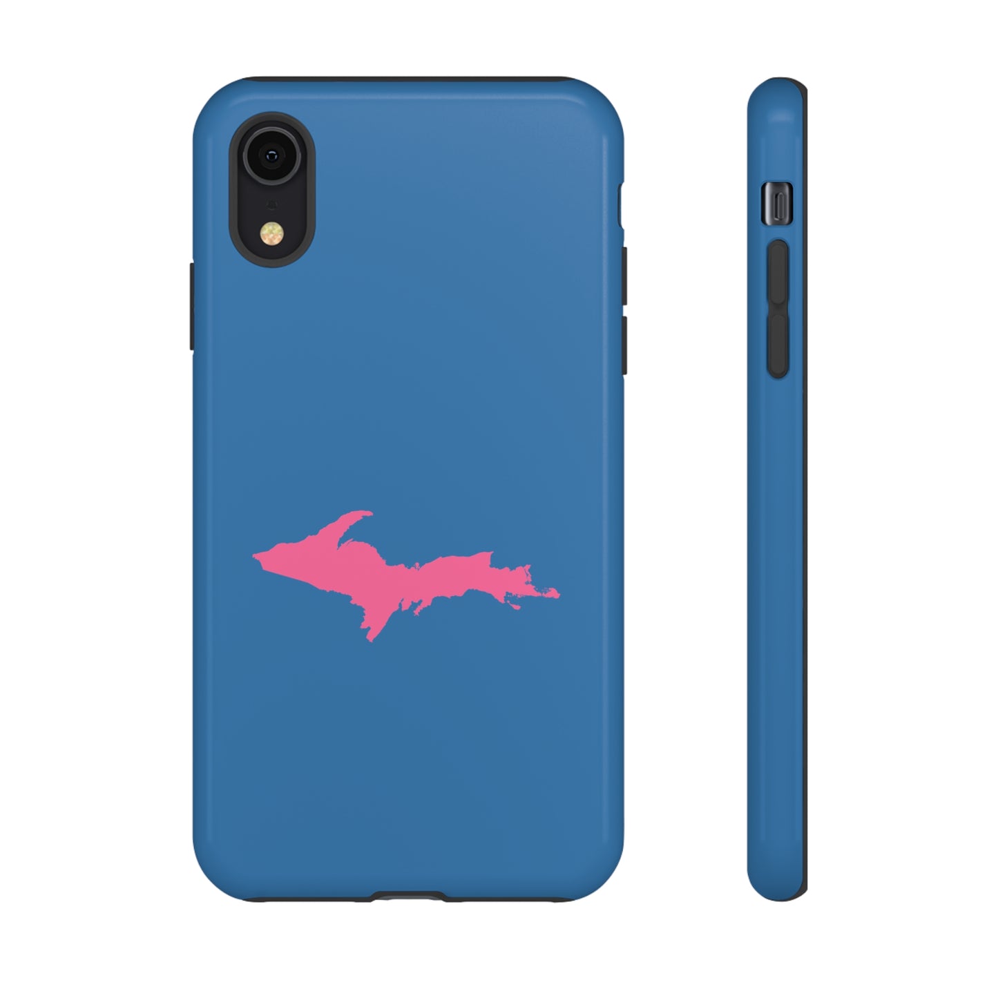 Michigan Upper Peninsula Tough Phone Case (Lake Superior Blue w/ Pink UP Outline) | Apple iPhone