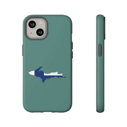 Michigan Upper Peninsula Tough Phone Case (Copper Green w/ UP Finland Flag Outline) | Apple iPhone