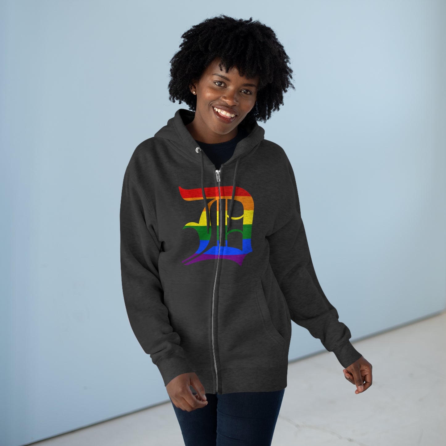 Detroit 'Old English D' Hoodie (Full-Body Rainbow Pride Edition) | Unisex Full Zip