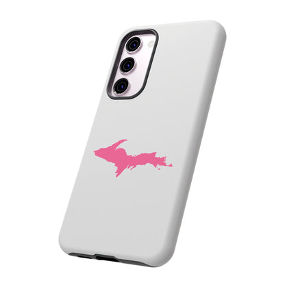 Michigan Upper Peninsula Tough Phone Case (Birch Bark White w/ Pink UP Outline) | Samsung & Pixel Android