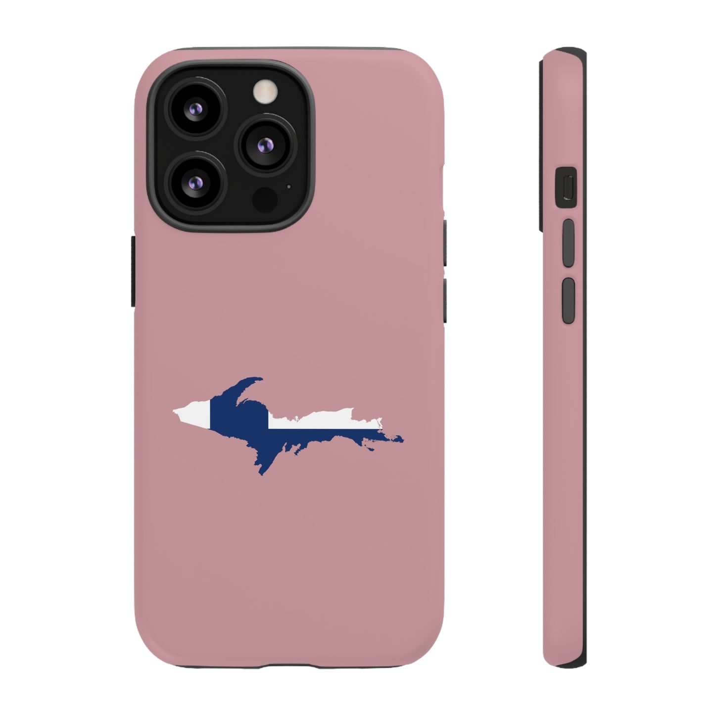 Michigan Upper Peninsula Tough Phone Case (Cherry Blossom Pink w/ UP Finland Flag Outline) | Apple iPhone