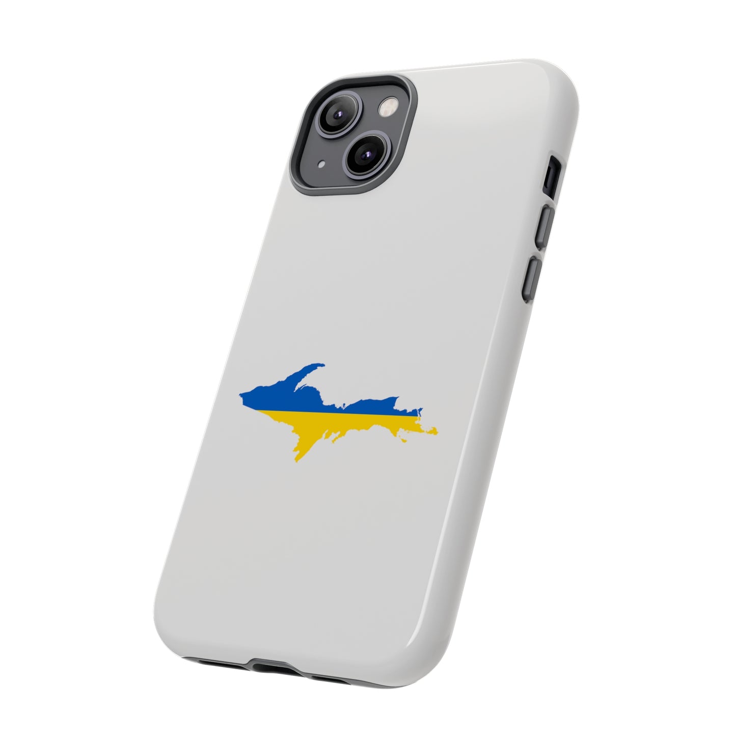 Michigan Upper Peninsula Tough Phone Case (Birch Bark White w/ UP Ukraine Flag Outline) | Apple iPhone