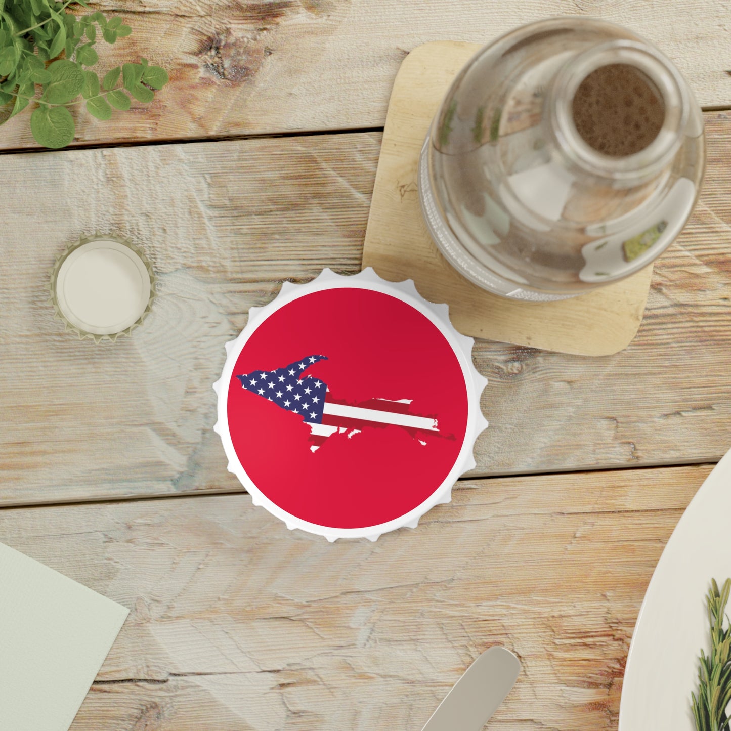 Michigan Upper Peninsula Bottle Opener (w/ UP USA Flag ) | Lighthouse Red