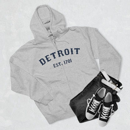 'Detroit EST. 1701' Hoodie (Ballpark Font) | Unisex Full Zip