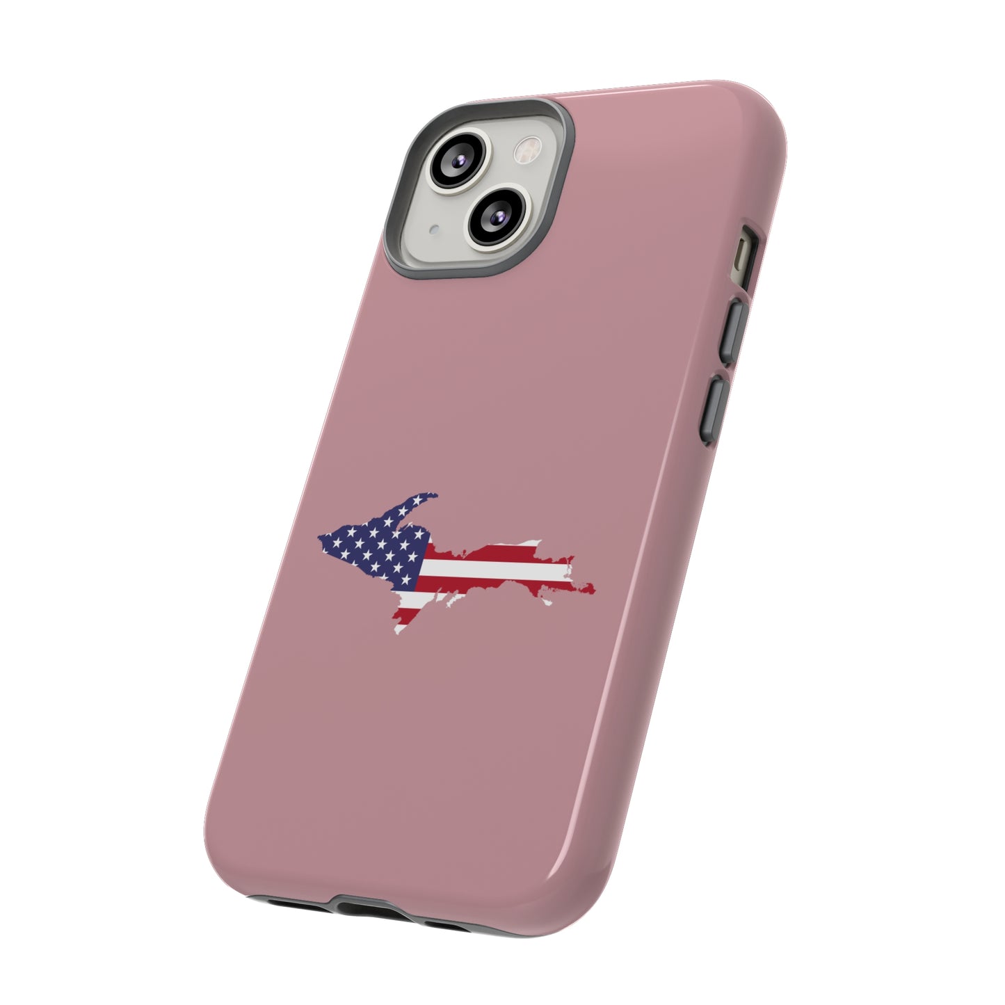 Michigan Upper Peninsula Tough Phone Case (Cherry Blossom Pink w/ UP USA Flag Outline) | Apple iPhone