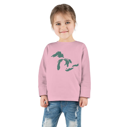 Great Lakes T-Shirt (Copper Green Outline) | Toddler Long Sleeve