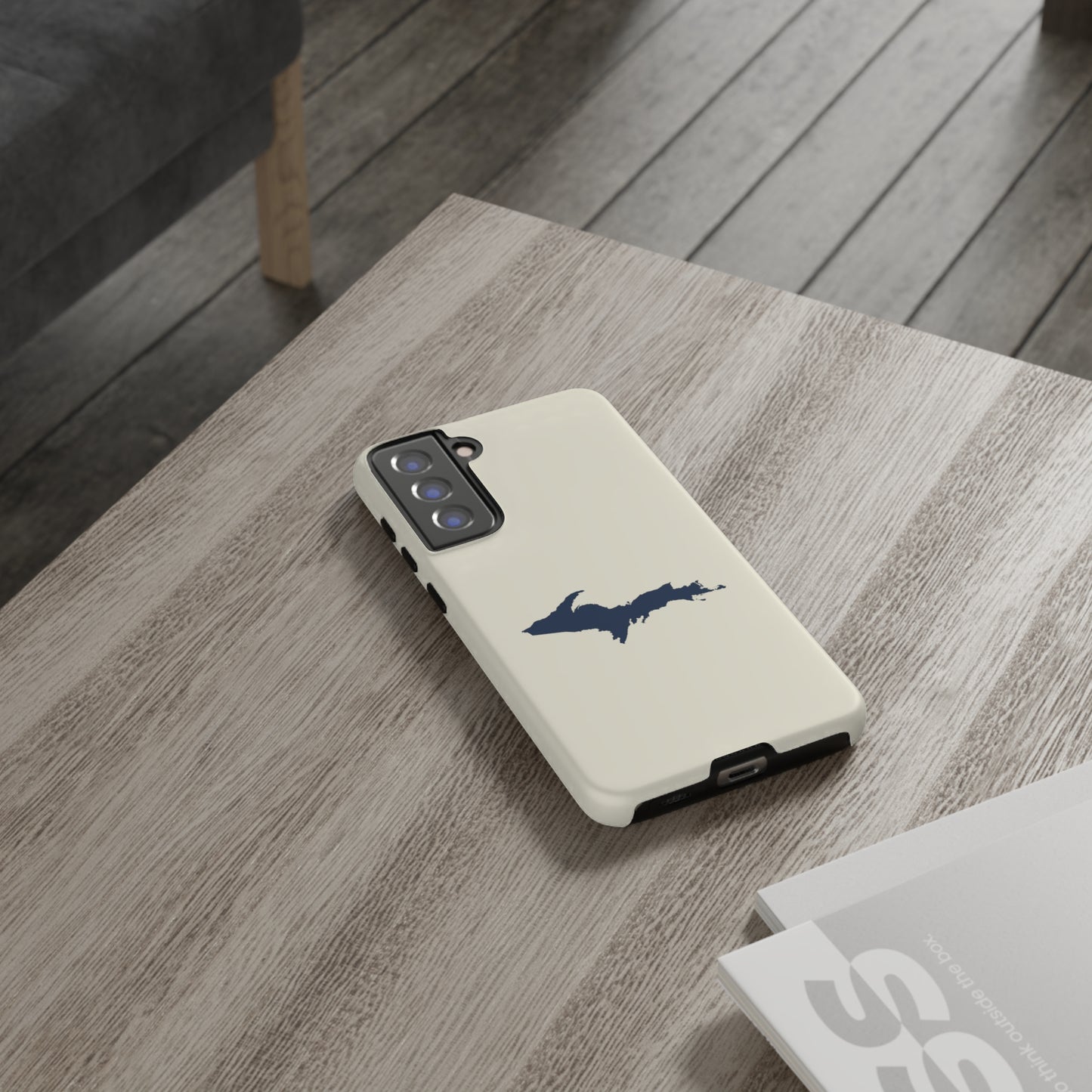 Michigan Upper Peninsula Tough Phone Case (Ivory w/ Navy UP Outline) | Samsung & Pixel Android