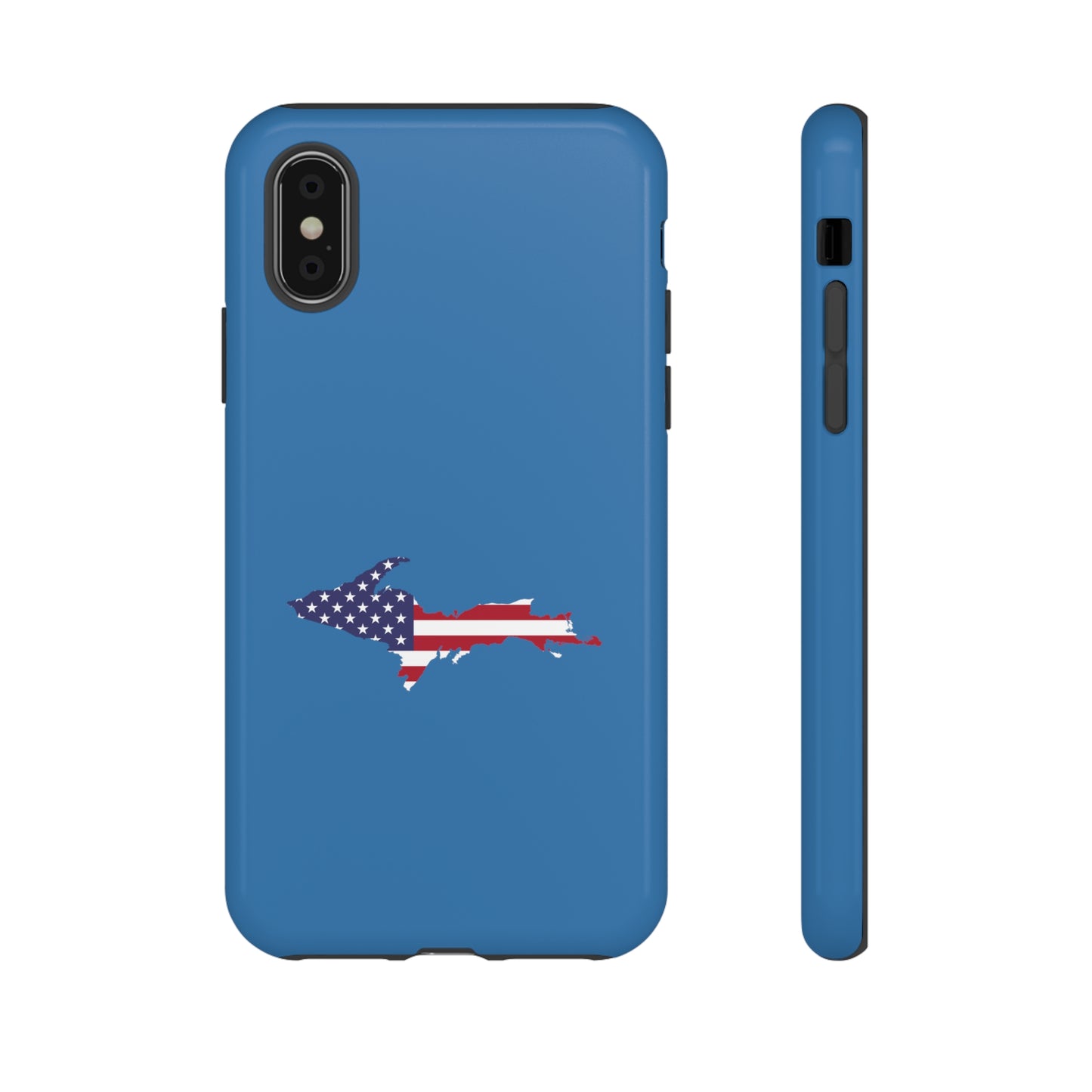 Michigan Upper Peninsula Tough Phone Case (Lake Superior Blue w/ UP USA Flag Outline) | Apple iPhone