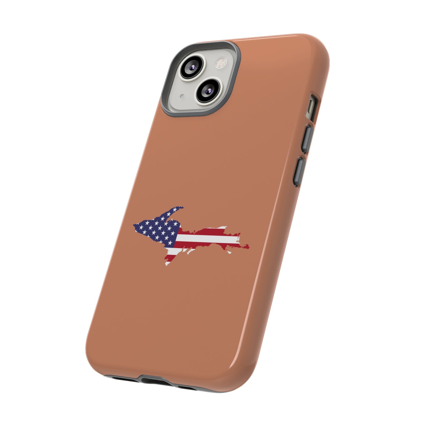 Michigan Upper Peninsula Tough Phone Case (Copper Color w/ UP USA Flag Outline) | Apple iPhone