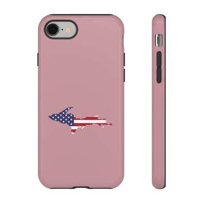 Michigan Upper Peninsula Tough Phone Case (Cherry Blossom Pink w/ UP USA Flag Outline) | Apple iPhone