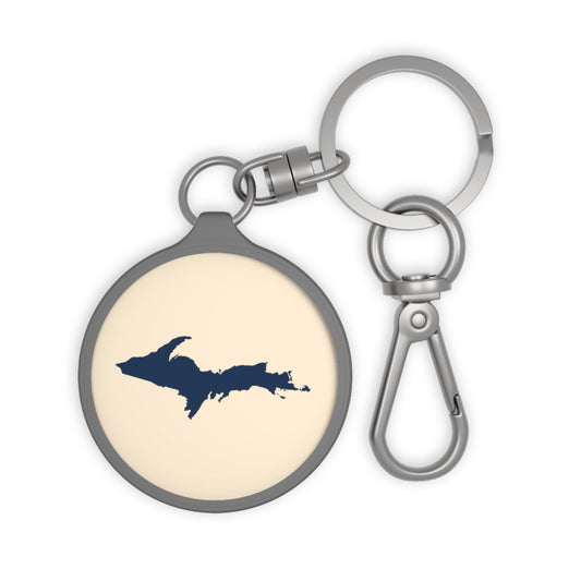 Michigan Upper Peninsula Keyring (w/ Navy UP Outline) | Champagne White