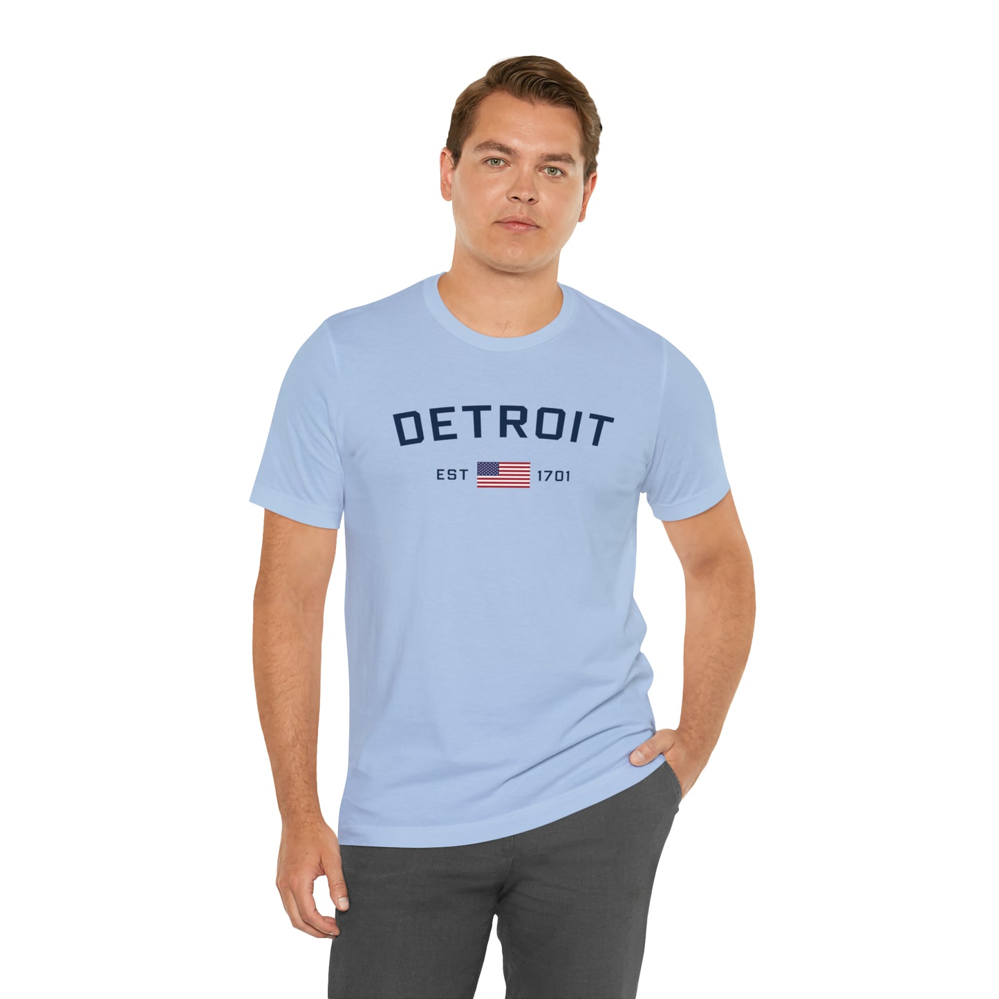 'Detroit EST 1701' T-Shirt (w/ USA Flag Outline) | Unisex Standard Fit