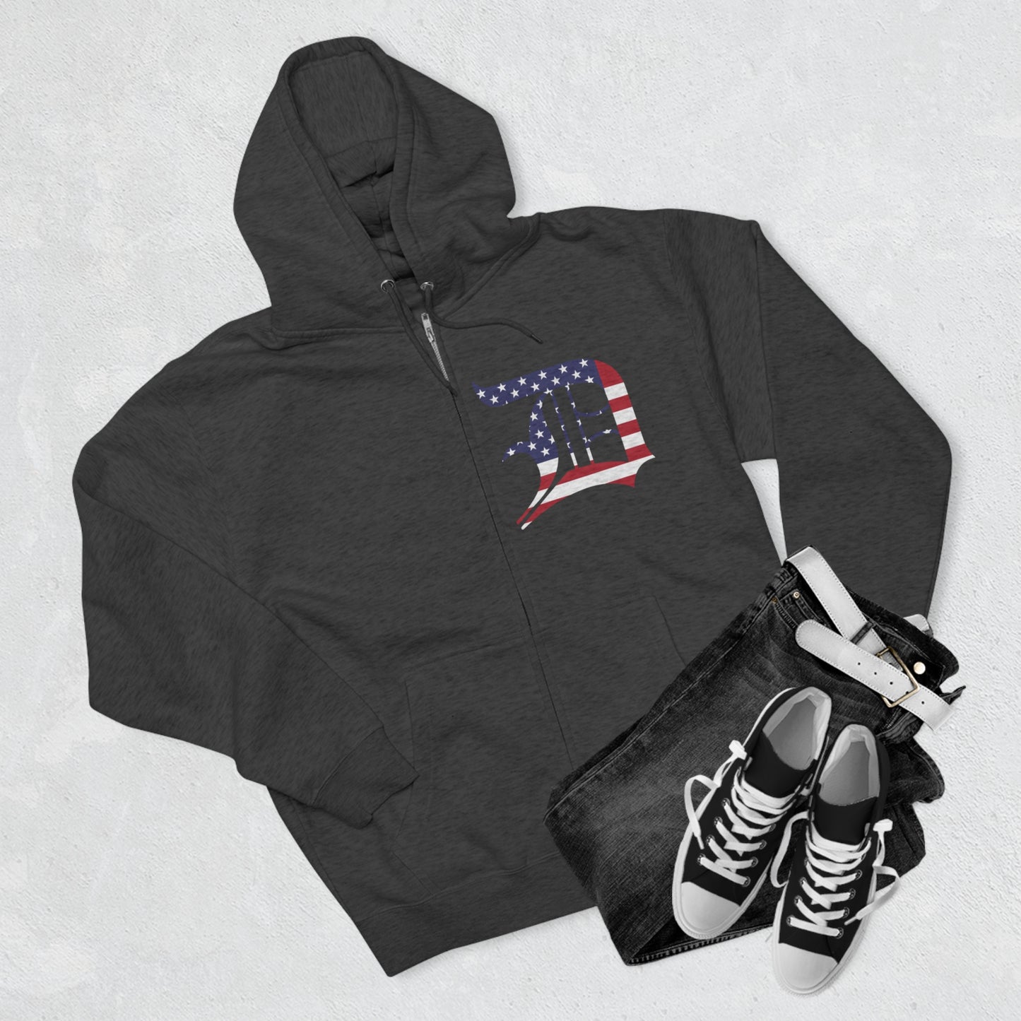 Detroit 'Old English D' Hoodie (Patriotic Edition) | Unisex Full Zip