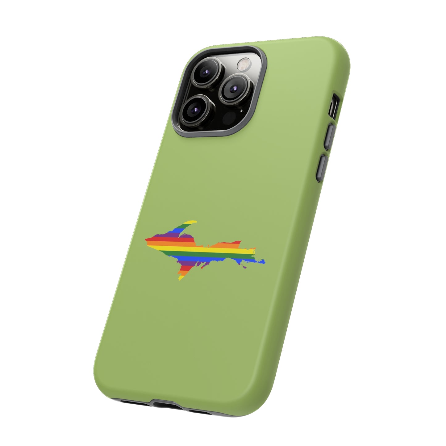 Michigan Upper Peninsula Tough Phone Case (Gooseberry Green w/ UP Pride Flag Outline) | Apple iPhone