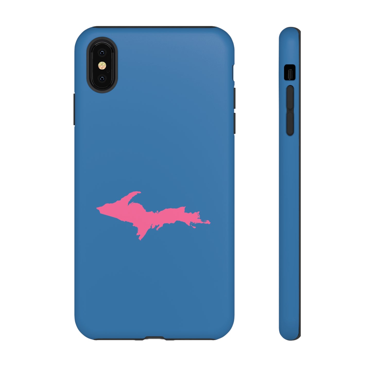 Michigan Upper Peninsula Tough Phone Case (Lake Superior Blue w/ Pink UP Outline) | Apple iPhone