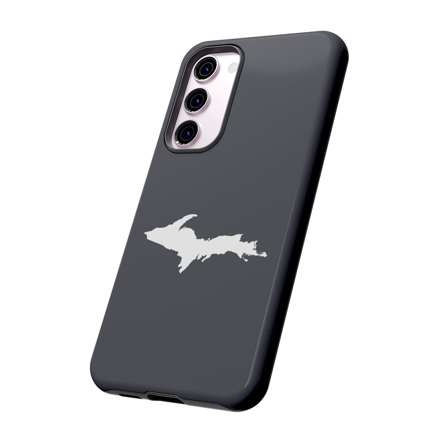 Michigan Upper Peninsula Tough Phone Case (Iron Ore Grey w/ UP Outline) | Samsung & Pixel Android