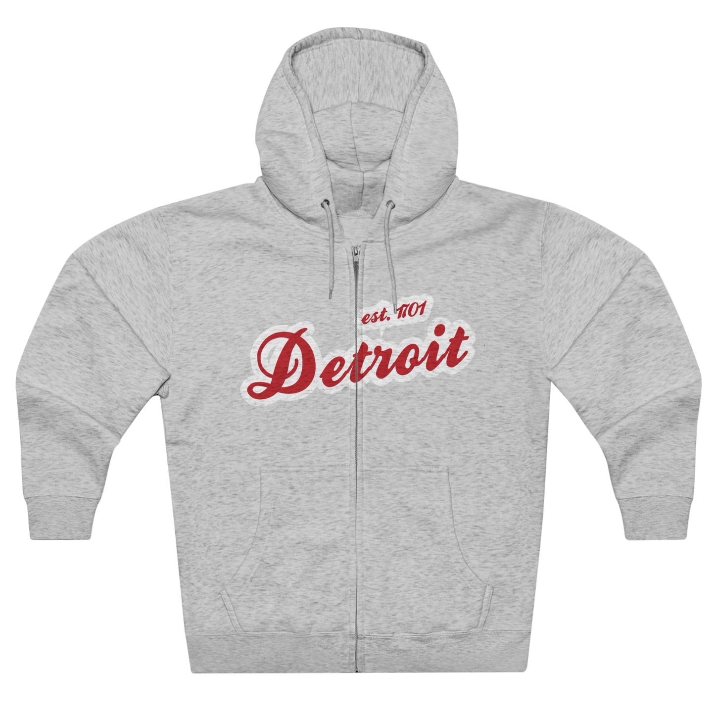 'Detroit EST 1701' Hoodie (Aliform Red Script Font) | Unisex Full Zip