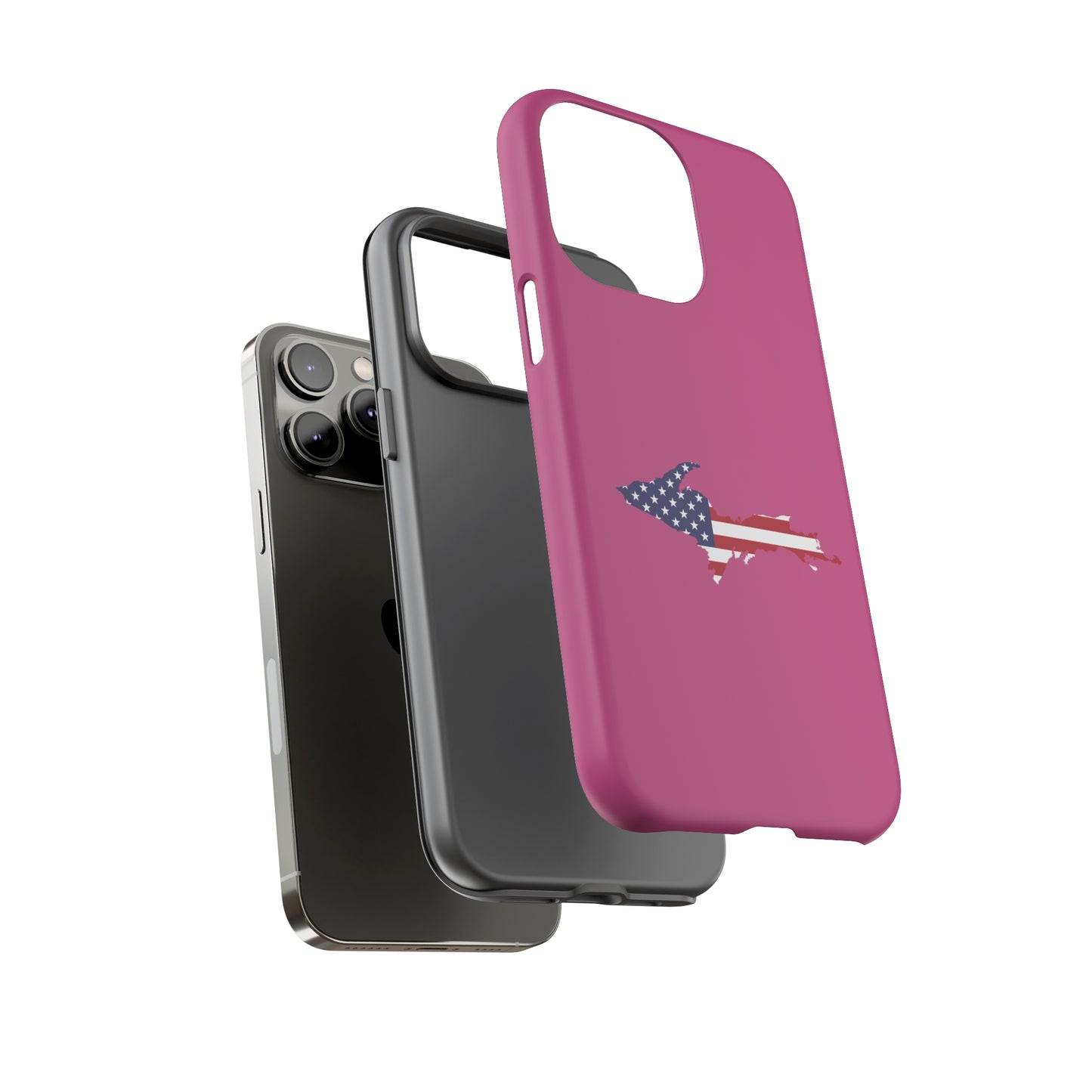 Michigan Upper Peninsula Tough Phone Case (Apple Blossom Pink w/ UP USA Flag Outline) | Apple iPhone