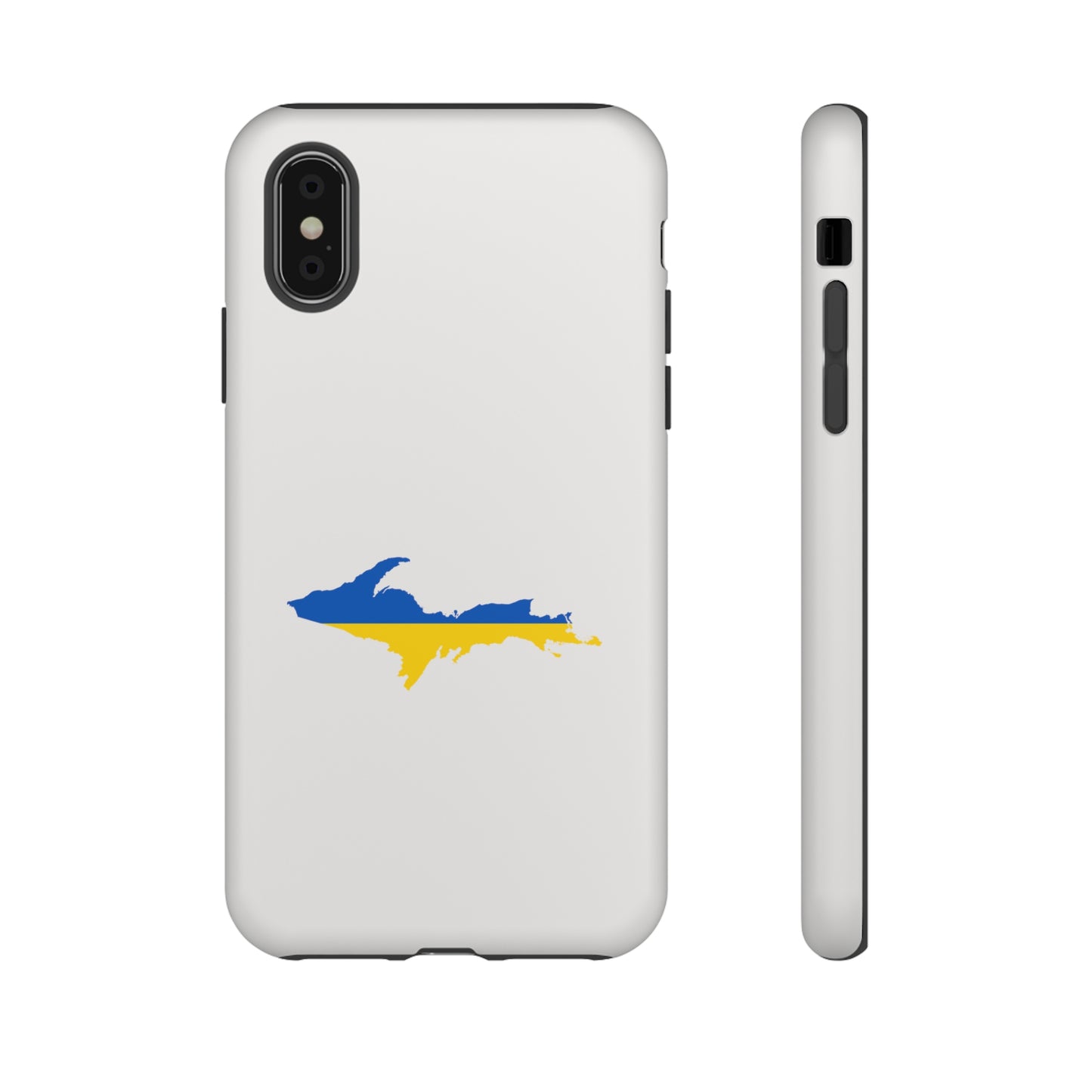 Michigan Upper Peninsula Tough Phone Case (Birch Bark White w/ UP Ukraine Flag Outline) | Apple iPhone