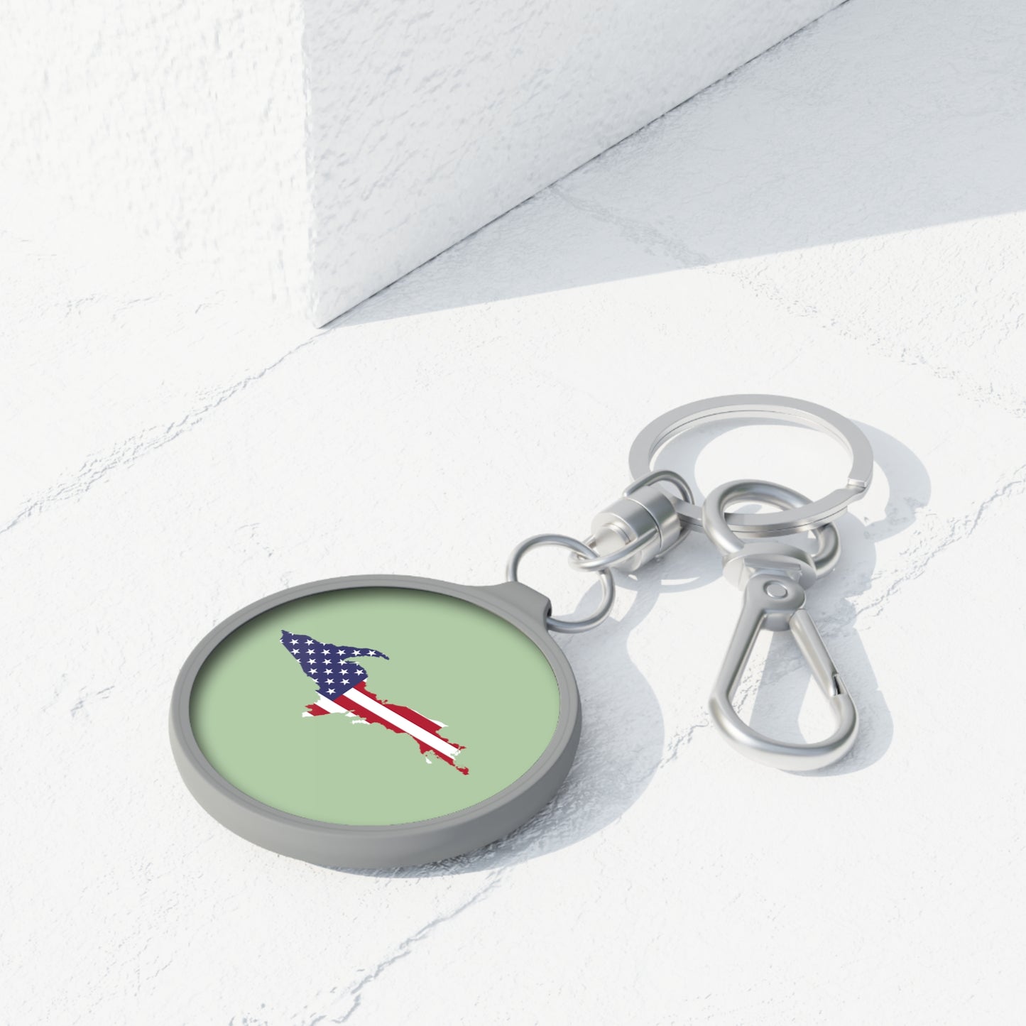 Michigan Upper Peninsula Keyring (w/ UP USA Flag) | Tea Green