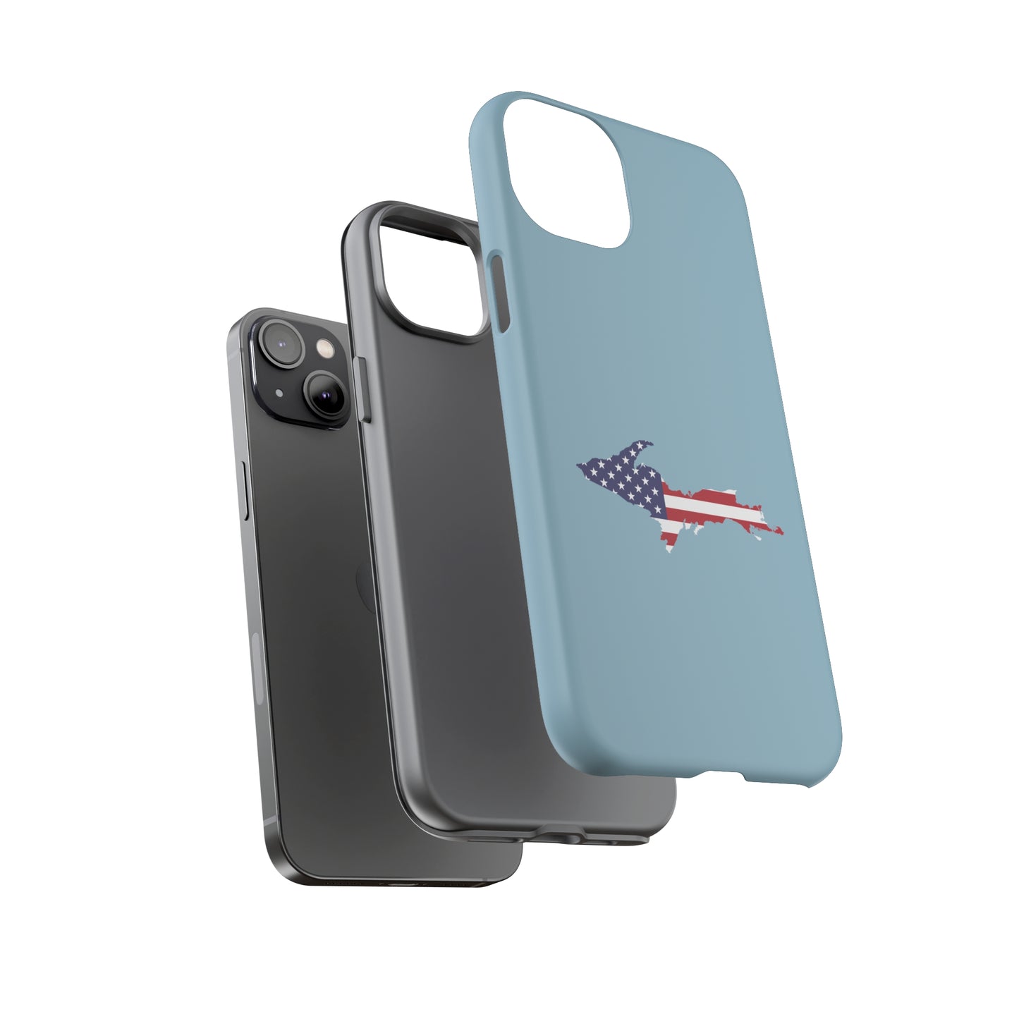 Michigan Upper Peninsula Tough Phone Case (Opal Blue w/ UP USA Flag Outline) | Apple iPhone