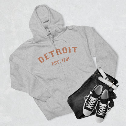 'Detroit EST. 1701' Hoodie (Copper Ballpark Font) | Unisex Full Zip