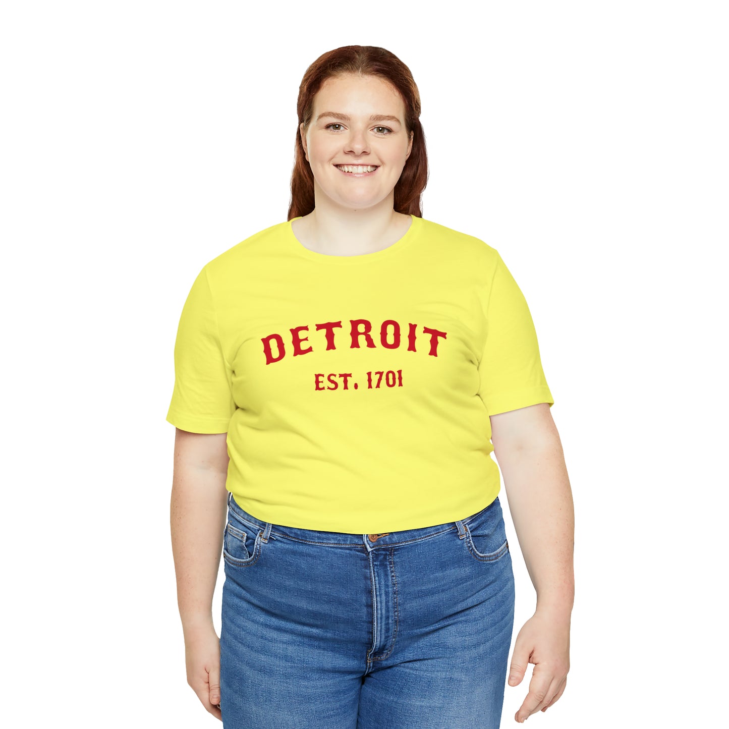 'Detroit EST. 1701' T-Shirt (Aliform Red Ballpark Font) | Unisex Standard