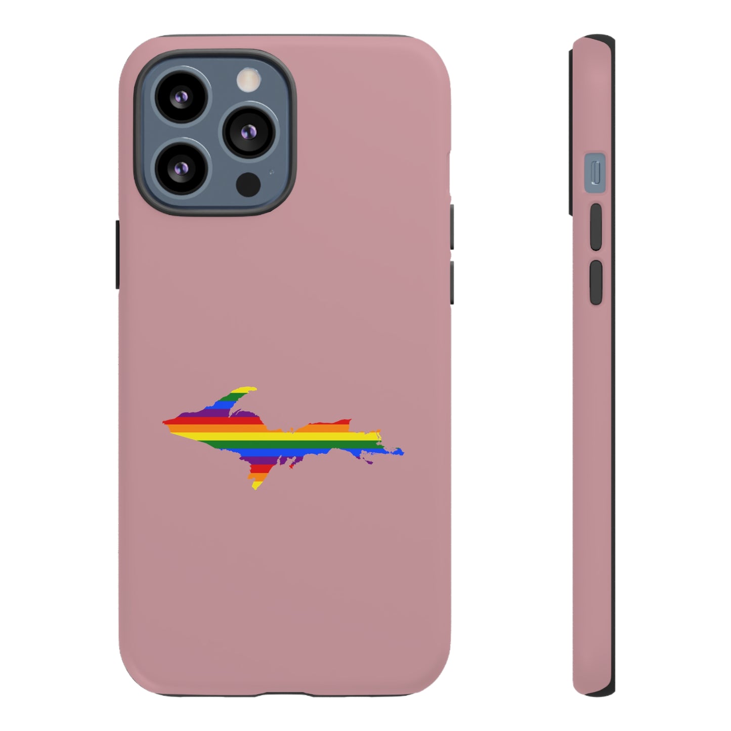 Michigan Upper Peninsula Tough Phone Case (Cherry Blossom Pink w/ UP Pride Flag Outline) | Apple iPhone