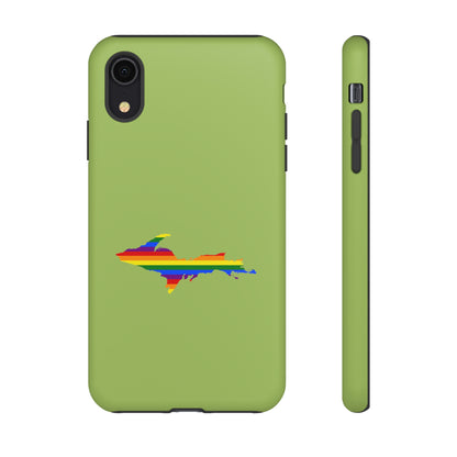 Michigan Upper Peninsula Tough Phone Case (Gooseberry Green w/ UP Pride Flag Outline) | Apple iPhone