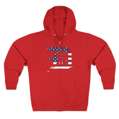 Detroit 'Old English D' Hoodie (Full-Body Patriotic Edition) | Unisex Full Zip