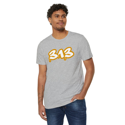 Detroit '313' T-Shirt (Tag Font w/ Gold Stroke) | Unisex Recycled Organic