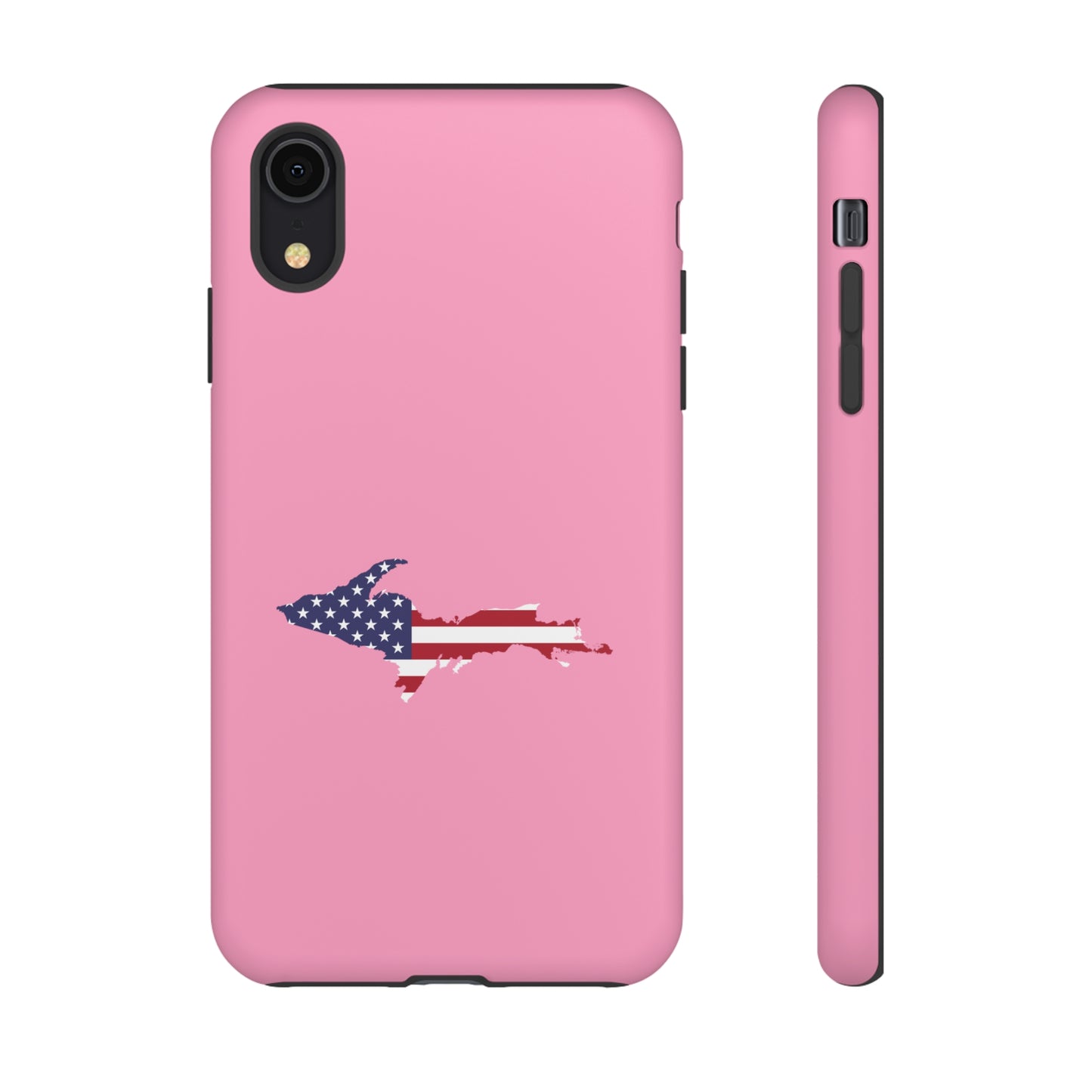 Michigan Upper Peninsula Tough Phone Case ('67 Caddie Pink w/ UP USA Flag Outline) | Apple iPhone