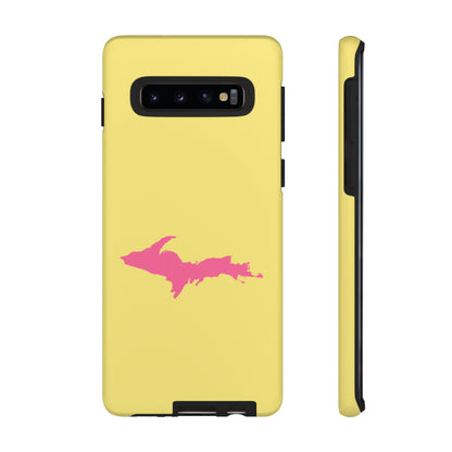 Michigan Upper Peninsula Tough Phone Case (Yellow Cherry Color w/ Pink UP Outline) | Samsung & Pixel Android