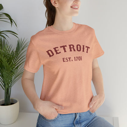 Detroit EST. 1701' T-Shirt (Ore Dock Red Ballpark Font) | Unisex Standard