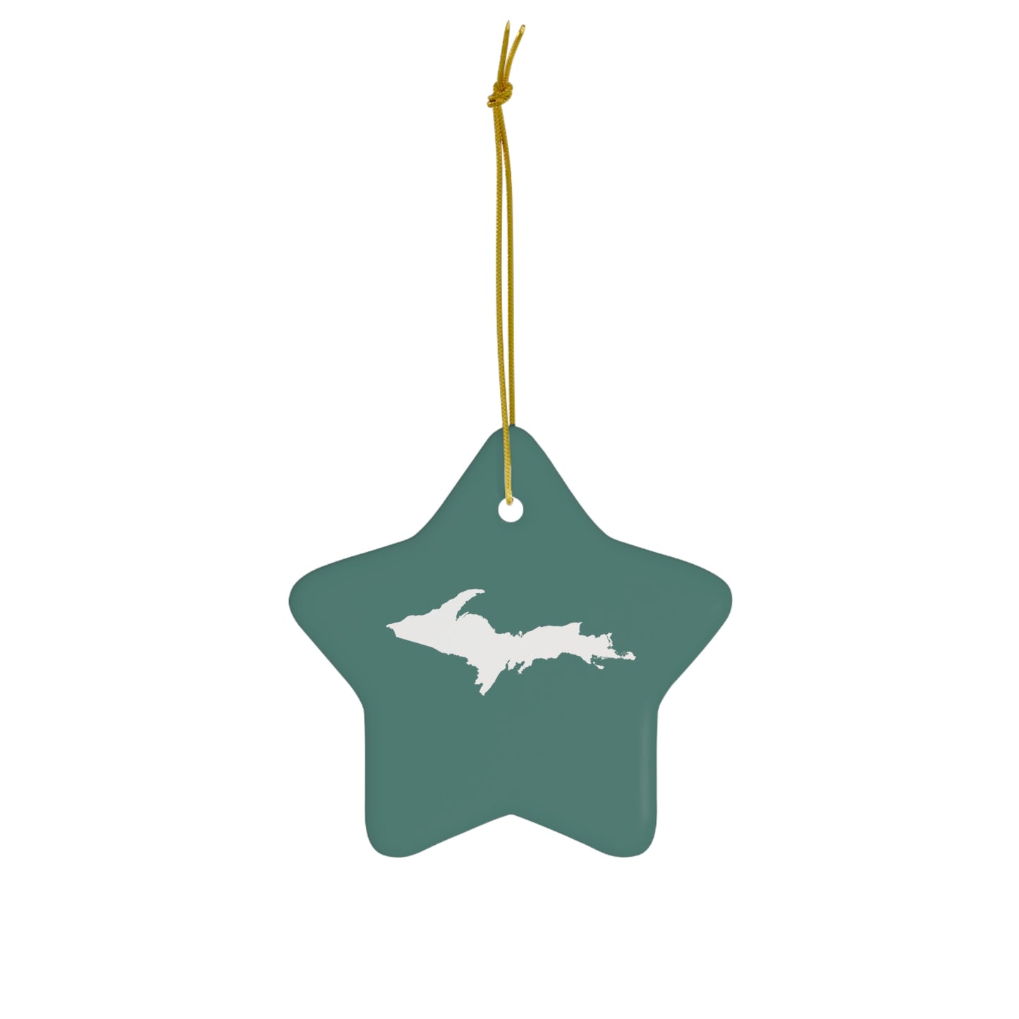 Michigan Upper Peninsula Christmas Ornament (Copper Green) | Ceramic - 4 Shapes