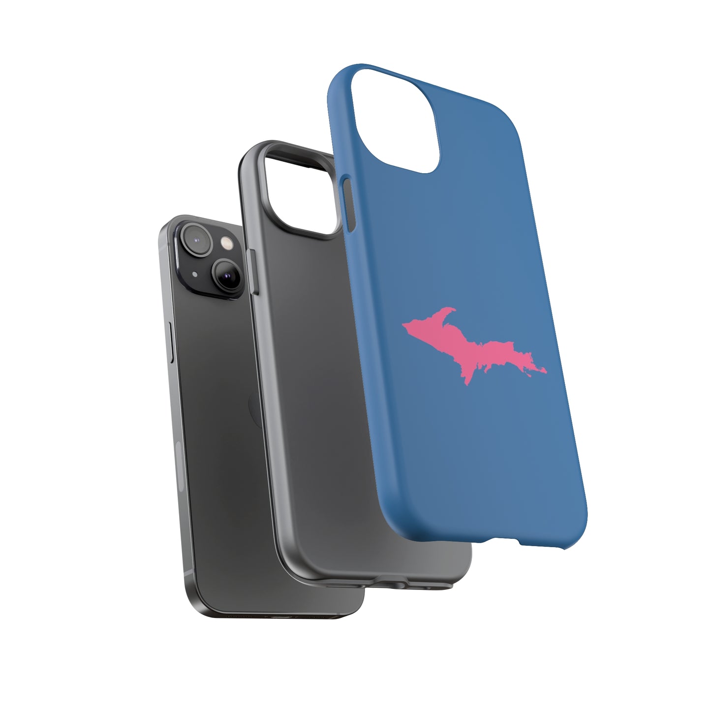 Michigan Upper Peninsula Tough Phone Case (Lake Superior Blue w/ Pink UP Outline) | Apple iPhone