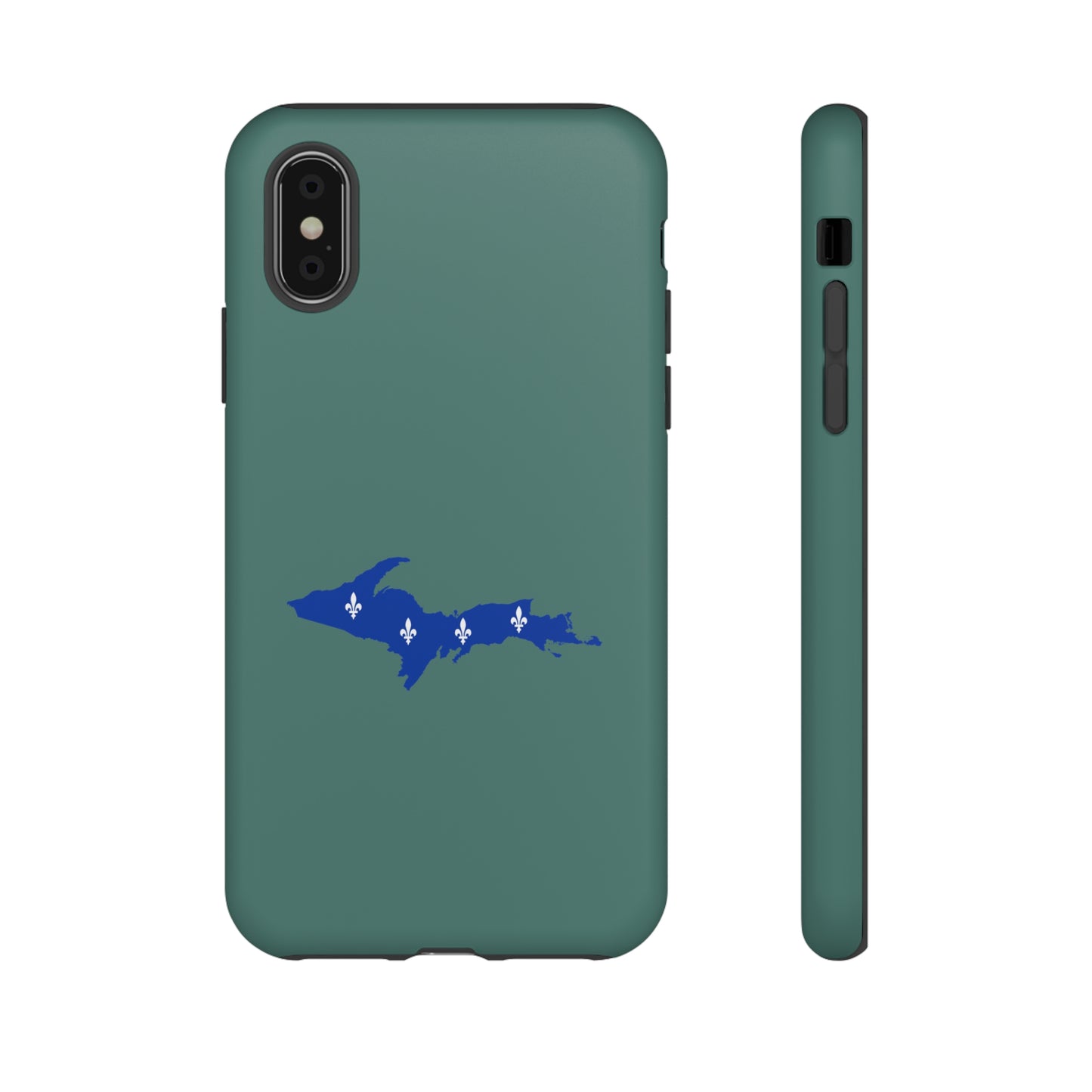 Michigan Upper Peninsula Tough Phone Case (Copper Green w/ UP Quebec Flag Outline) | Apple iPhone