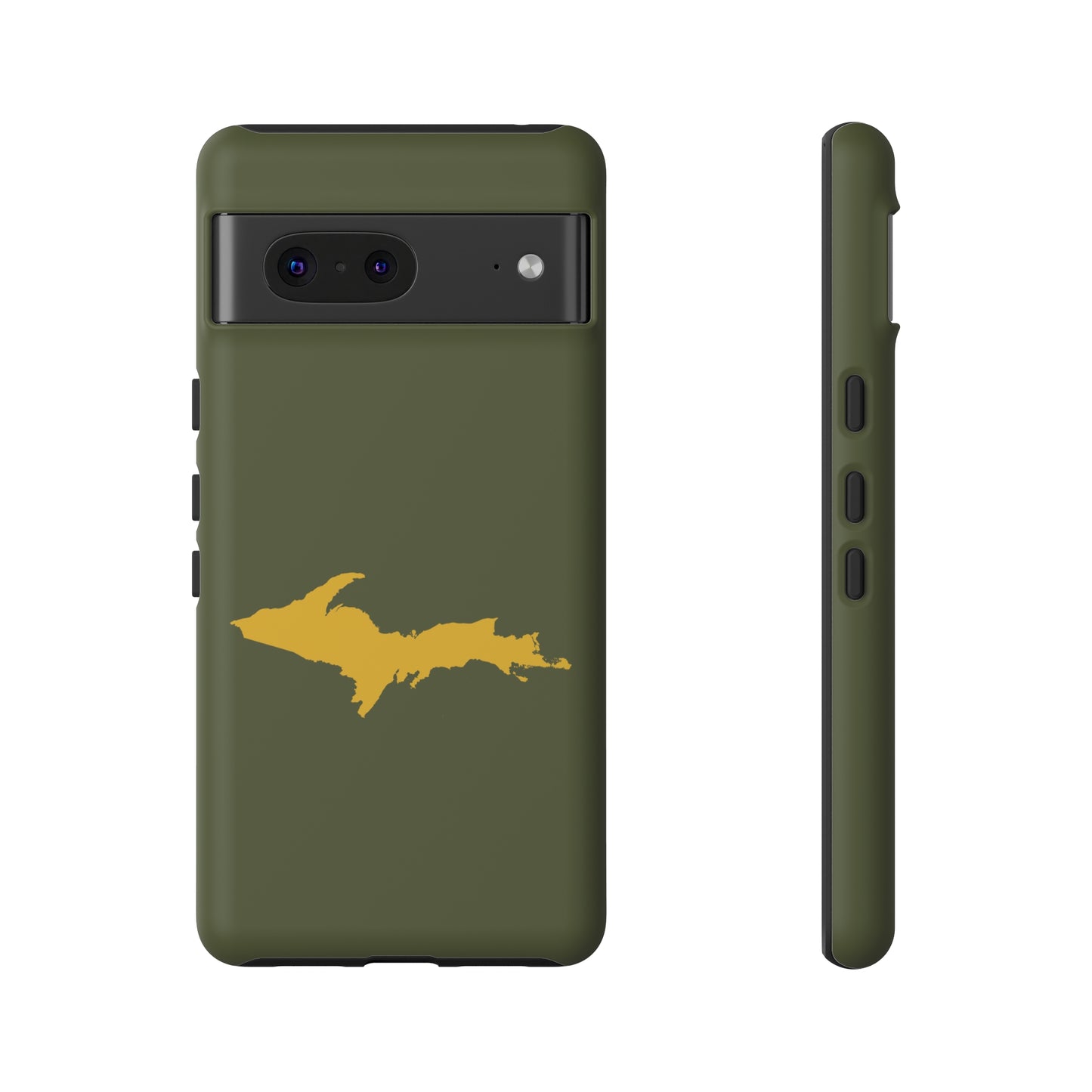 Michigan Upper Peninsula Tough Phone Case (Army Green w/ Gold UP Outline) | Samsung & Pixel Android