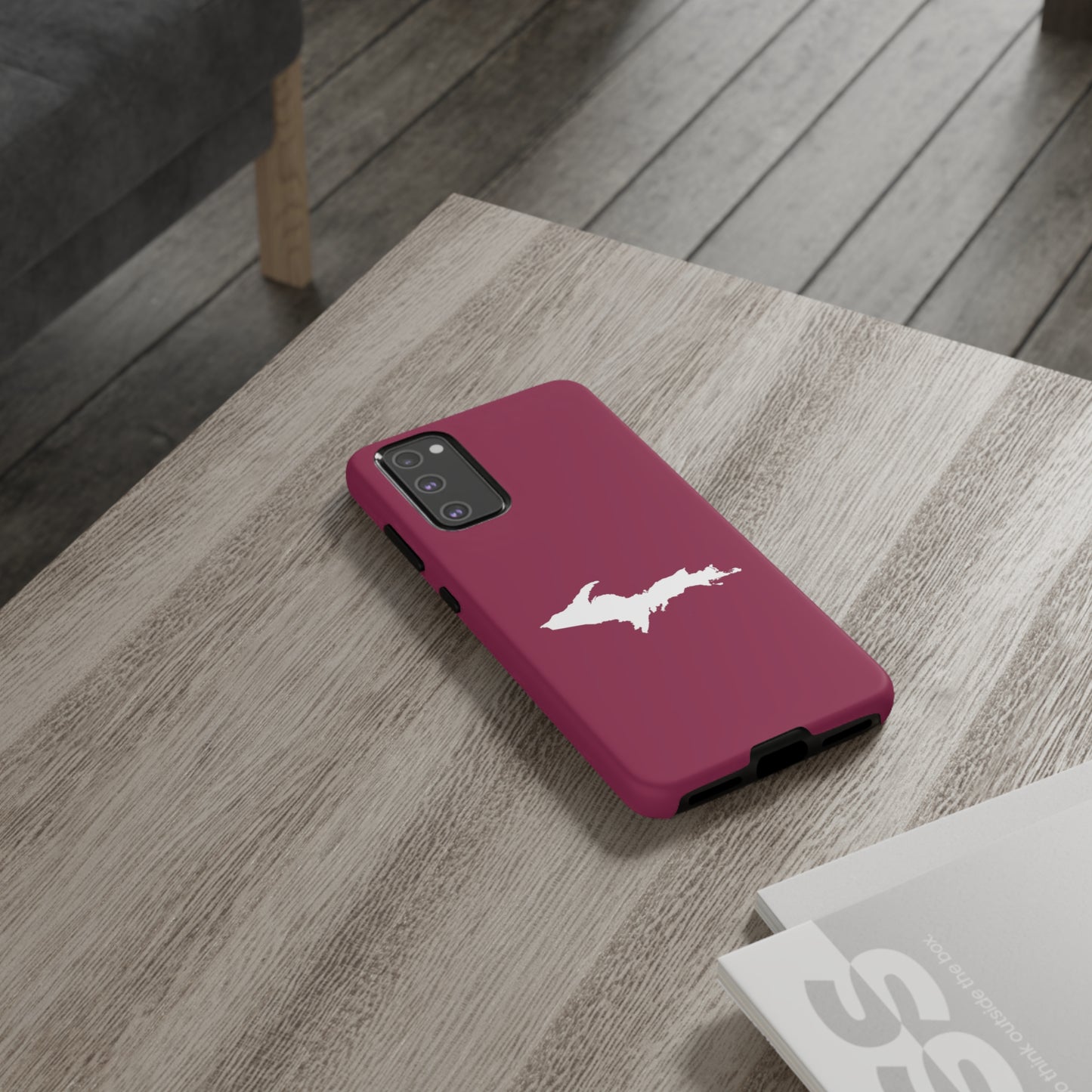 Michigan Upper Peninsula Tough Phone Case (Ruby Red w/ UP Outline) | Samsung & Pixel Android