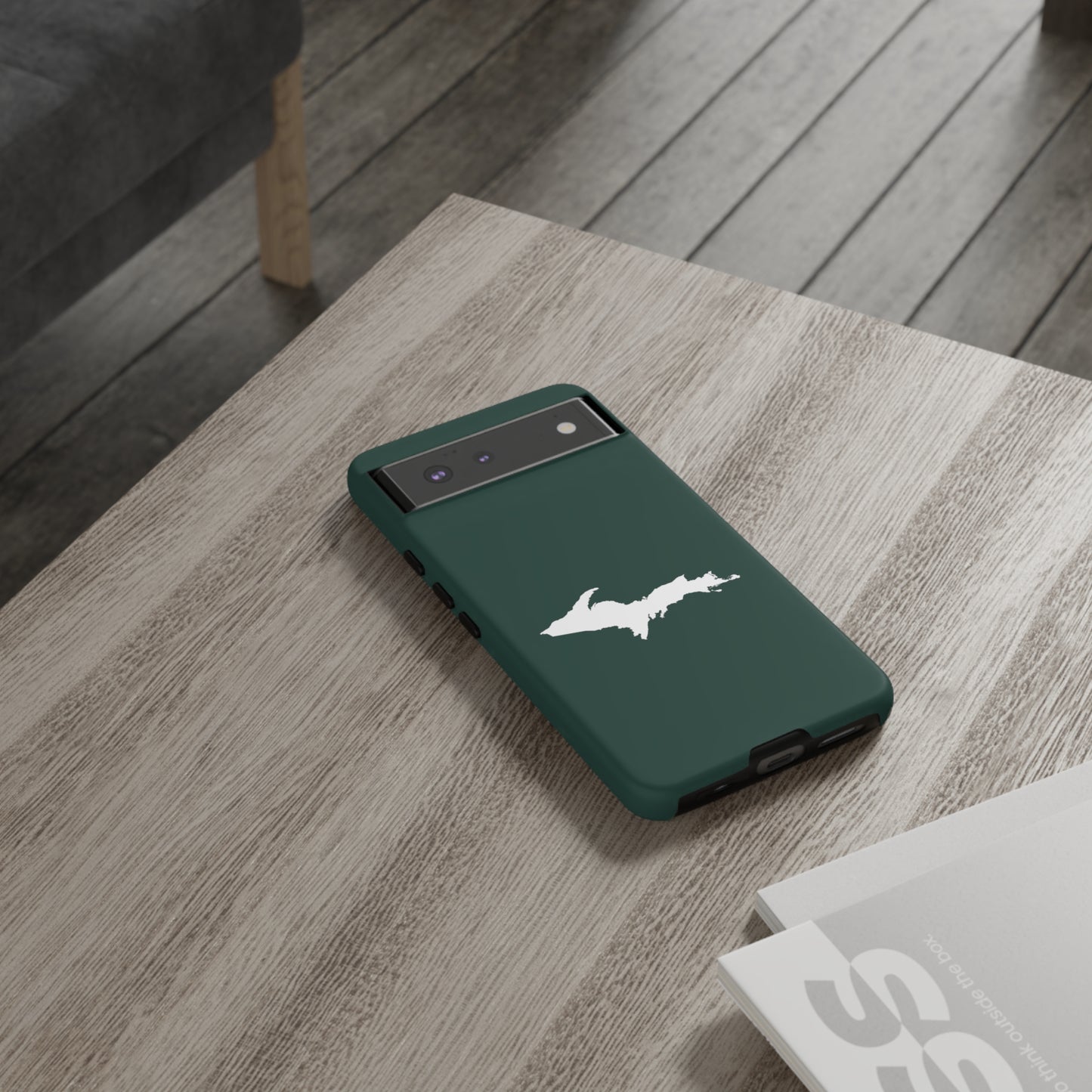 Michigan Upper Peninsula Tough Phone Case (Green w/ White UP Outline) | Samsung & Pixel Android