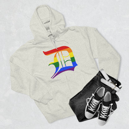 Detroit 'Old English D' Hoodie (Full-Body Rainbow Pride Edition) | Unisex Full Zip